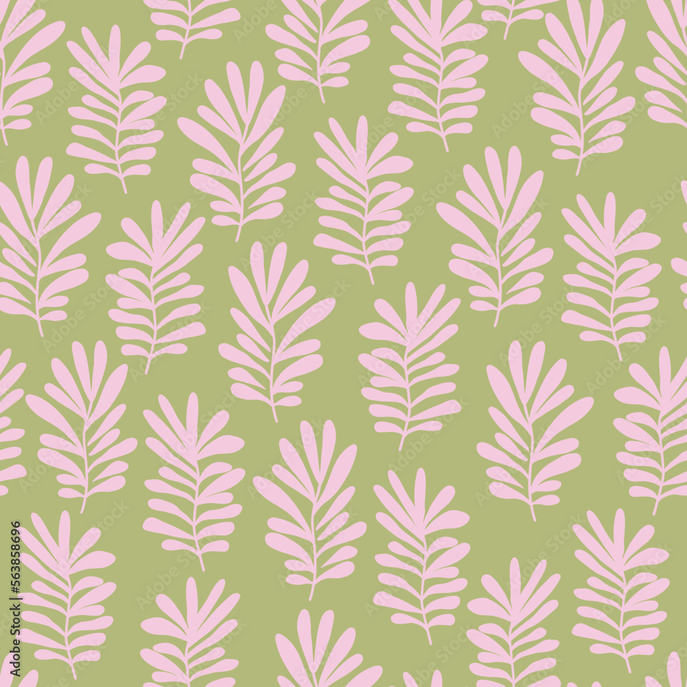 Seamless pattern with pink leaves