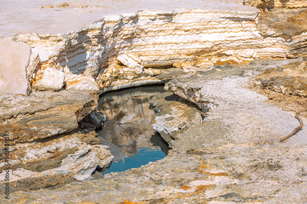 Dead Sea salt mineral formation layers, Jordan