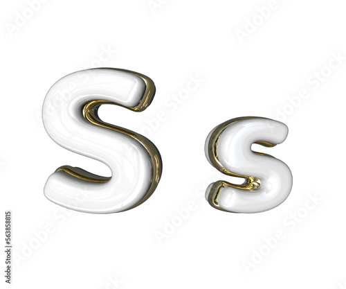 Realistic Letter S 3D render with Gold and white colors