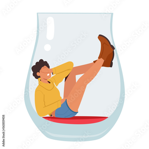 Drunk Woman Suffering of Alcoholism Lying on Bottom of Empty Wineglass. Alcohol Addiction Concept