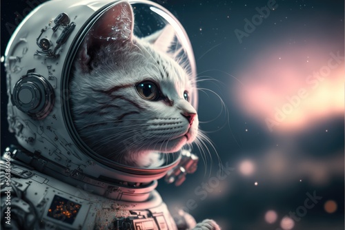 cat iin a spacesuit in space made with generative ai photo