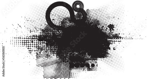 Glitch distorted grunge layer with a textures, lines, halftone dots, brush strokes, stripes, spots . Trendy defect  shapes . Overlay grunge texture . Distressed effect .Vector screen print texture.