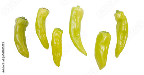 green pointed peppers on transparent background, photo taken from above, png