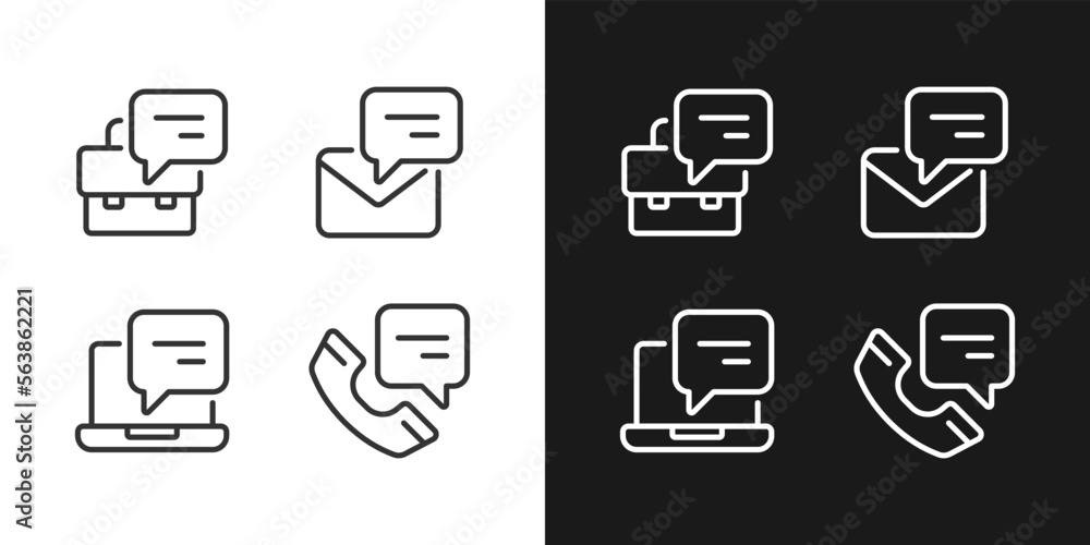 Chat balloons in corporate communication pixel perfect linear icons set for dark, light mode. Business conversations. Thin line symbols for night, day theme. Isolated illustrations. Editable stroke Chat balloons in corporate communication pixel perfect linear icons set for dark, light mode. Business conversations. Thin line symbols for night, day theme. Isolated illustrations. Editable stroke