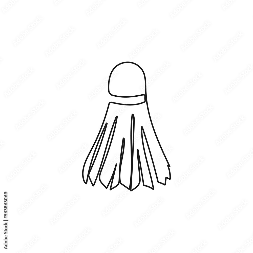 Badminton shuttlecock. One line art. Playing badminton. Sports equipment. Hand drawn vector illustration.