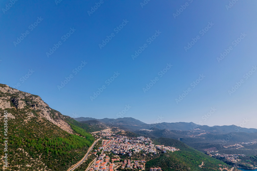 Obraz premium Bird's-eye view of Kas. Beautiful natural background. Drone shot top view.