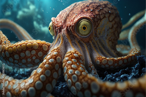 octopus in the deep sea, Generative AI © Hayatun
