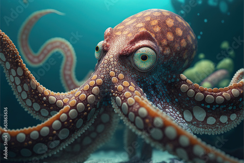 octopus in the deep sea, Generative AI © Hayatun