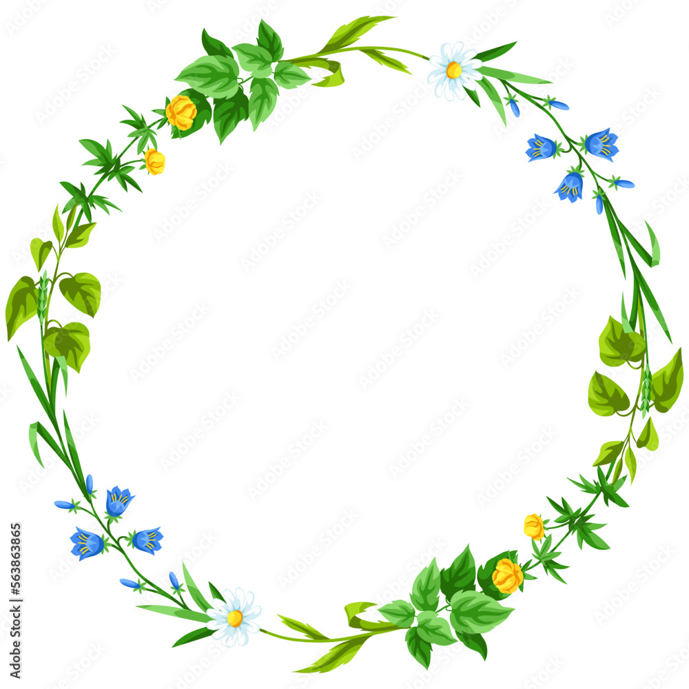 Frame with meadow flowers. Herbs and cereal grass. Beautiful decorative spring plants. Frame with meadow flowers. Herbs and cereal grass. Beautiful decorative spring plants.