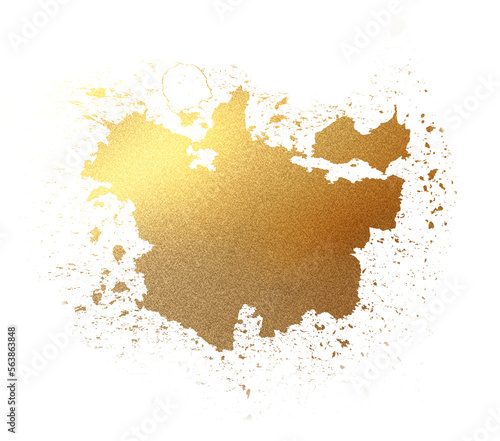 Digital illustration hand drawn abstract paint stain with gold glitter texture isolate on blank space.