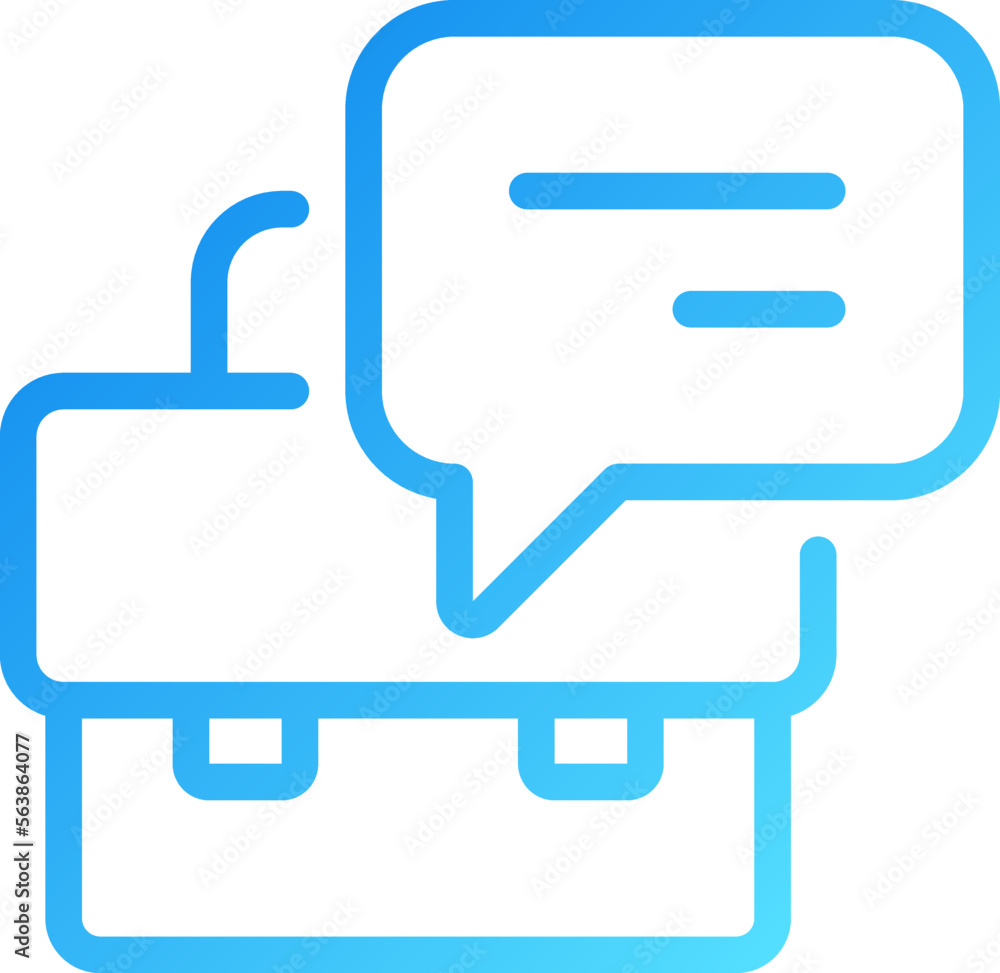 Briefcase with speech bubble pixel perfect gradient linear vector icon. Commercial offer presentation. Communication. Thin line color symbol. Modern style pictogram. Vector isolated outline drawing Briefcase with speech bubble pixel perfect gradient linear vector icon. Commercial offer presentation. Communication. Thin line color symbol. Modern style pictogram. Vector isolated outline drawing