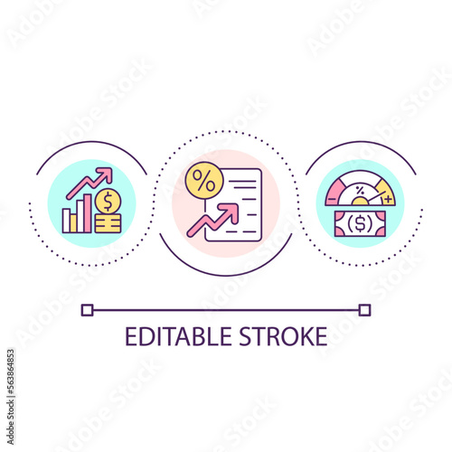 Rates growth tendency loop concept icon. Impact on economic process. Rising of costs abstract idea thin line illustration. Isolated outline drawing. Editable stroke. Arial font used