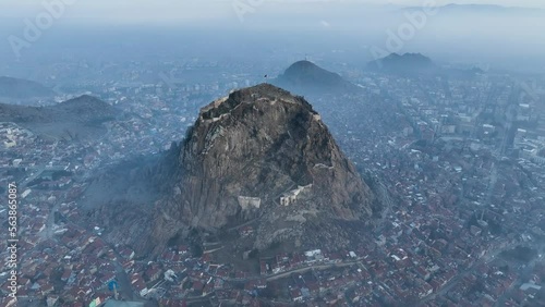 Karahisar castle in the fog, Afyonkarahisar, Turkey photo