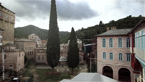 Christian Orthodox Monastery Hilandar. Holy Mount of Athos, Chalkidiki, Greece - republic of monks photo