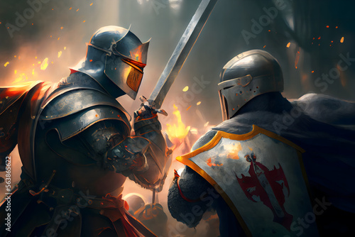 Fantasy medieval battle, knights crossing the desert, there is ice and fire, the Fototapet