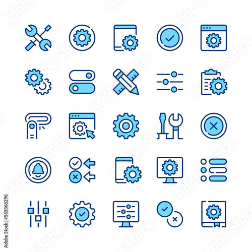 Settings line icons. Blue color. Vector line icons set