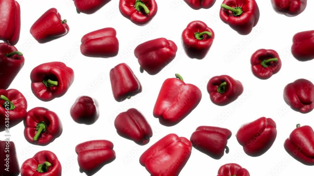 Looping animation featuring a cloud of Red Bell Peppers floating in place on a featureless white background. Looping animation featuring a cloud of Red Bell Peppers floating in place on a featureless white background.