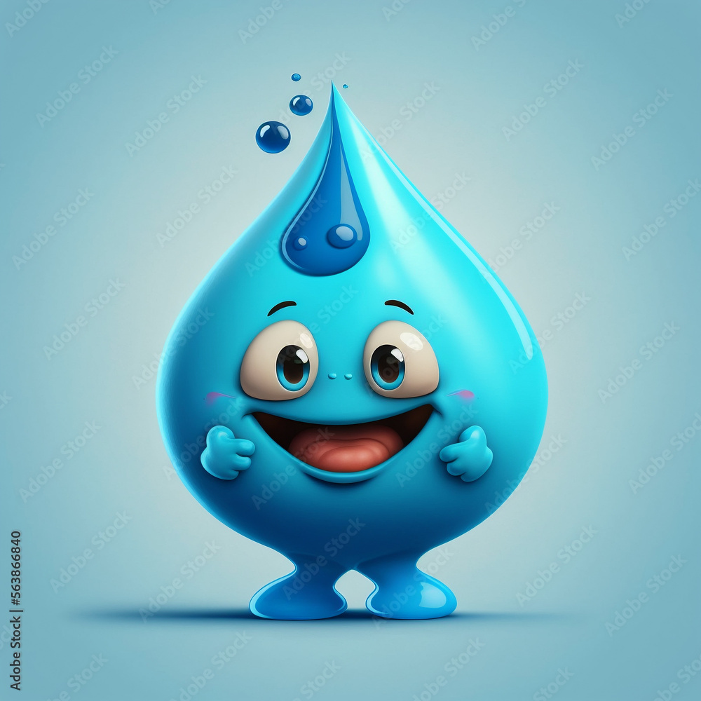 Personnage goutte d'eau bleu souriant