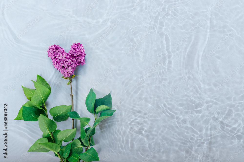 Obraz premium Valentine's Day card with bouquet of lilacs on paper background. Symbolic heart.