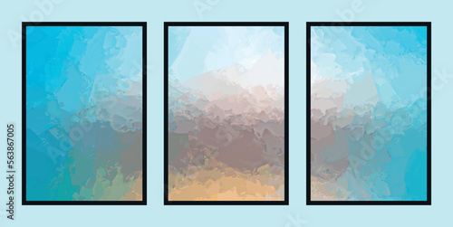 Set of abstract brush stroke effect creative digital hand-painted pale blue-orange blended color