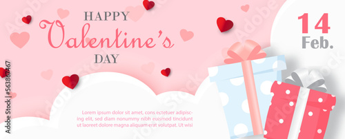Greeting card and banner poster of Valentine's day in layers paper cut style and vector design.