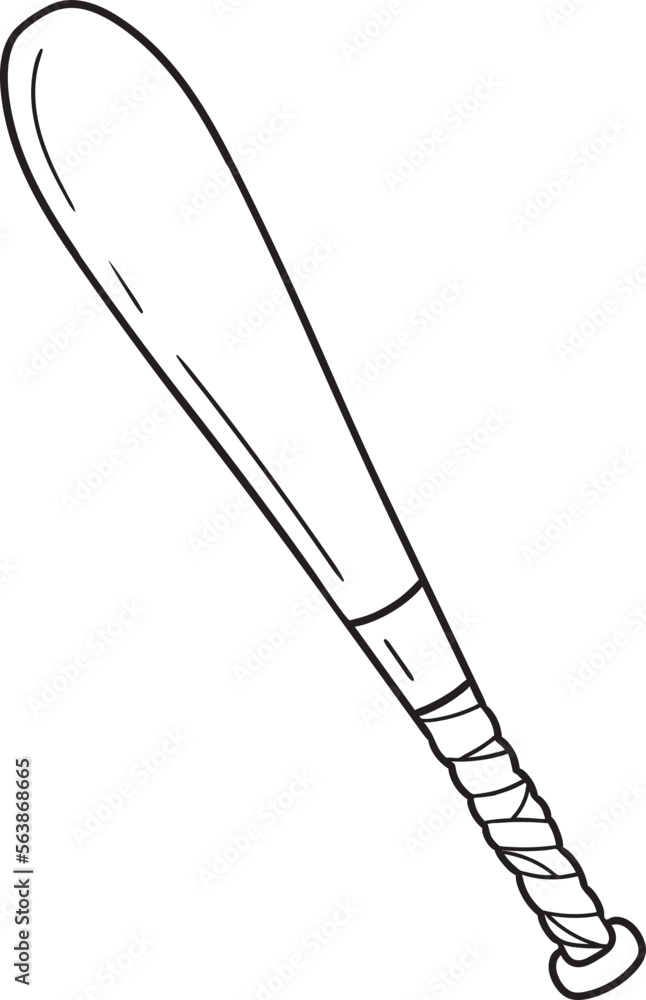 Black and white illustration of a baseball bat. Vector illustration, sports.
