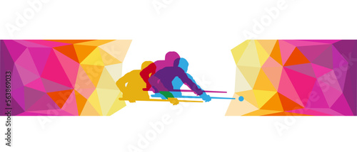 Billiard design graphic with player in action in vector quality. For use as a sports and hobby logo. 