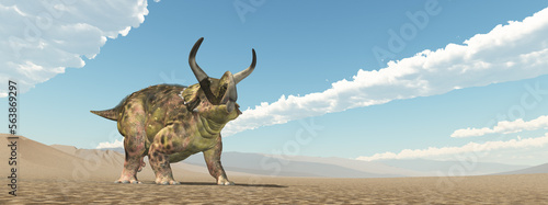 Dinosaurier Nasutoceratops in einer Landschaft © Michael Rosskothen