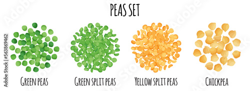 Peas set with Green, Yellow, Split and Chickpea.