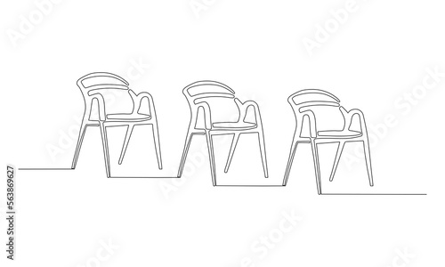 One continuous drawing of three conferences chairs. Vector illustration