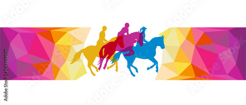 Horse riding sport graphic for use as a template for flyer or for use in web design.