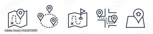 Location pin map line icon set. Compass, map, distance, direction minimal vector illustration.
