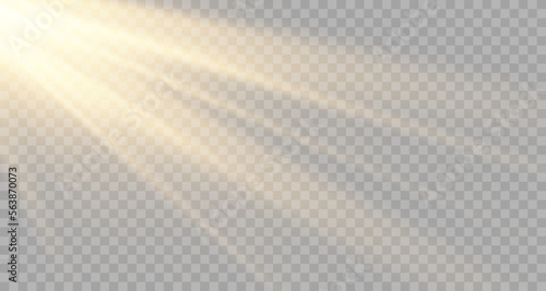 Gold sun beam rays vector illustration. Sunlight glowing png effect sky background