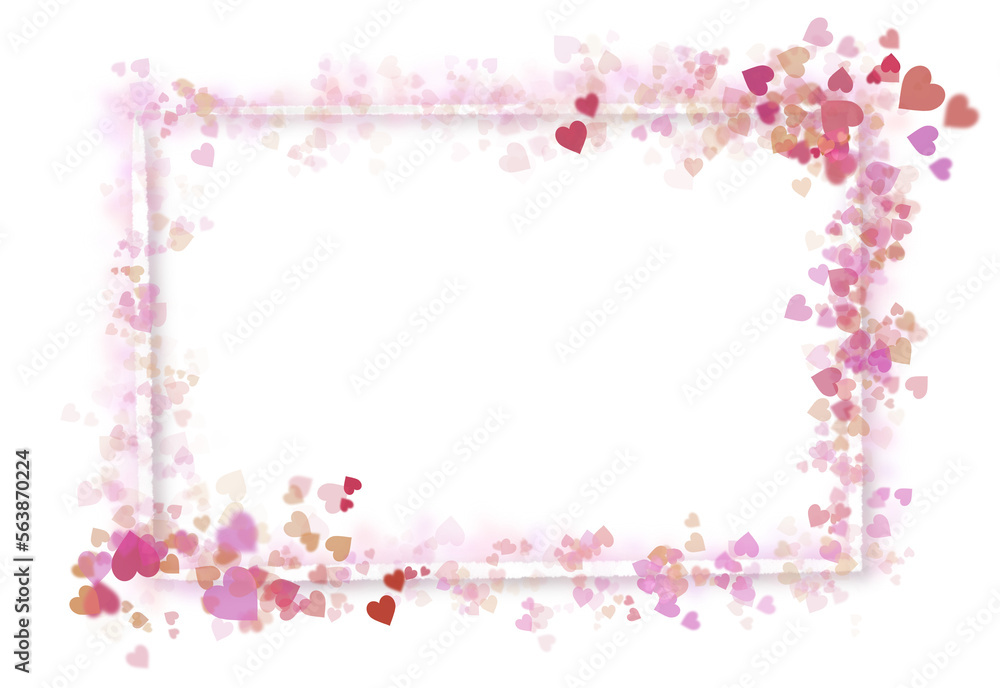 marco rectangular con luces de corazones y efectos bokeh. bokeh formando un rectángulo de corazones, fondo transparente. destellos brillantes rojos y rosas plantilla de diseño
