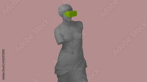 3D Colorful Pixelated Venus de Milo In VR Glasses Animation. Glitch Effect. Abstract Futuristic  Sculpture In Modern Art Style. NFT Cryptoart Concept. 4K