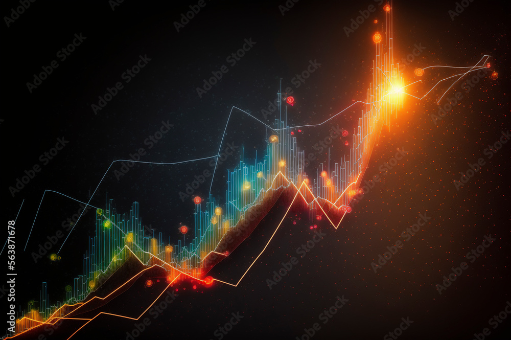 World business graph or chart stock market or forex trading graph in graphic concept suitable for financial investment or Economic trends business,graph candlestick, in neon light. ai generative - obrazy, fototapety, plakaty 