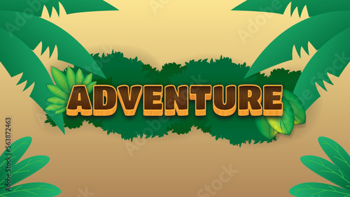 Adventure illustration with editable wood text effect