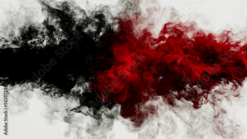 black and red smoke collision on white background. red ink and black ink in water. red and black background. mix of black and red ink in water