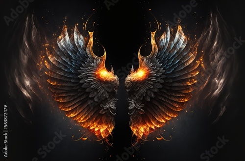 glowing fire angel wings. fire demon wings.  © ana