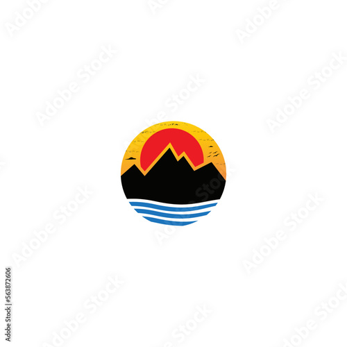 Retro vintage sun set logo design icon vector stock template