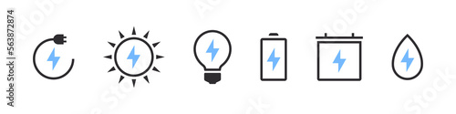 Energy icons. Ecologically clean electricity. Green electricity concept. Vector illustration