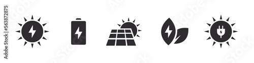 Solar energy. Green energy icon set. Icons of electricity. Vector illustration