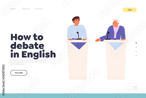 Debate in English concept of landing page with government candidate speech of politician election
