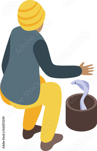 Man snake charmer icon isometric vector. India flute. Music care