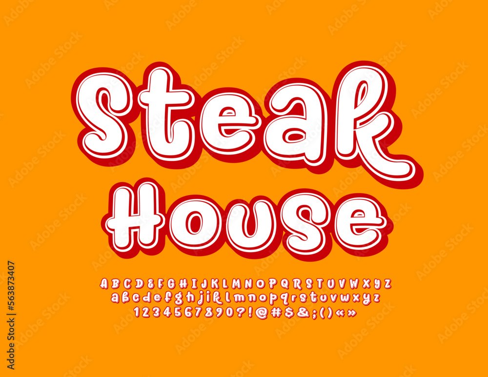Vector creative banner Steak House with decorative Font. Set of calligraphic Alphabet Letters, Numbers and Symbols