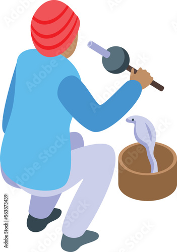 Snake charmer icon isometric vector. Indian sage. Dance flute