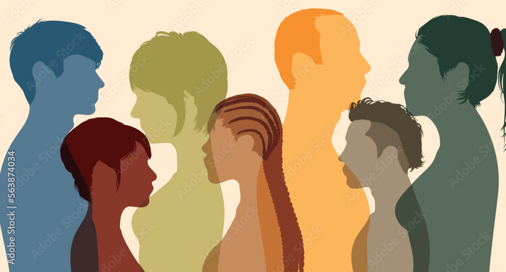 Crowd of men and women of diverse culture. Diversity of multicultural people. Flat vector illustration