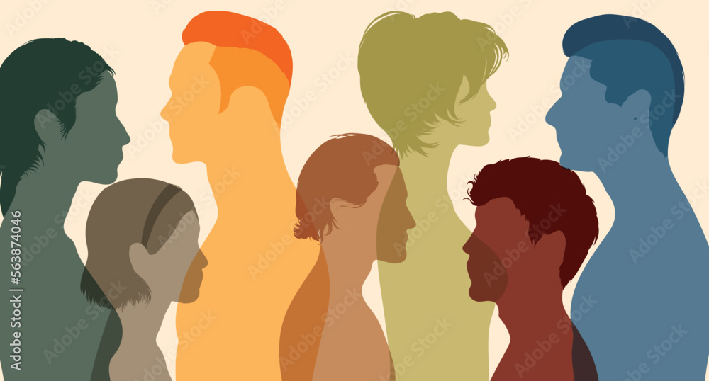 Multicultural multi-ethnic men women and girls. Group of diversity people. Flat vector illustration