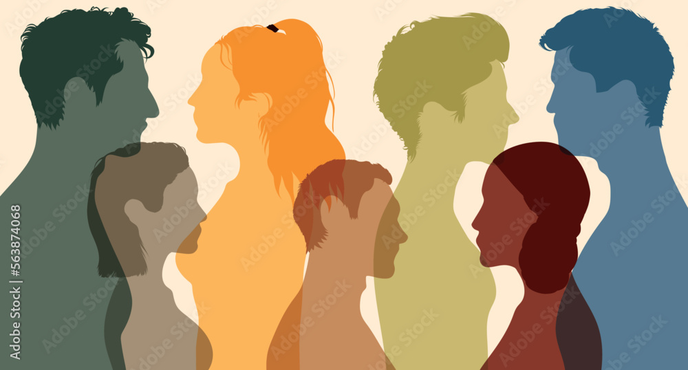 Diversity between people and people talking. People of different ages. Flat vector illustration