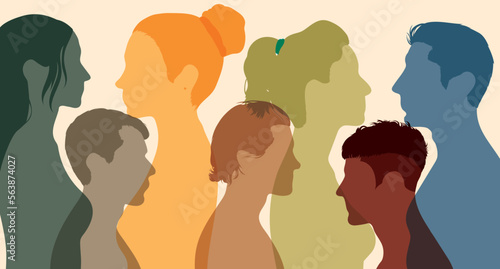 Crowd of men and women of diverse culture. Diversity of multicultural people. Flat vector illustration